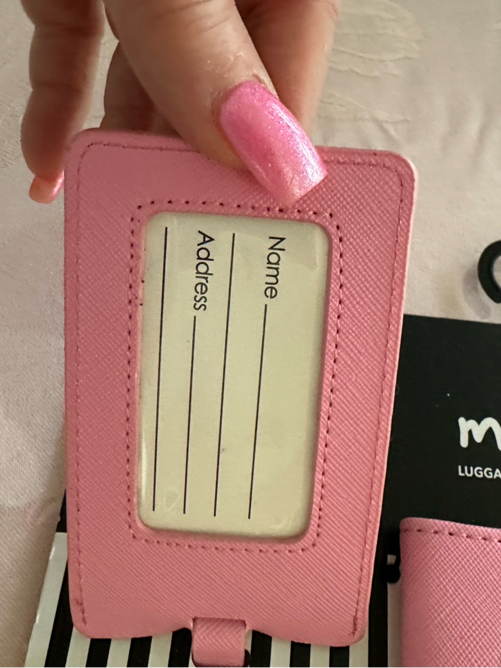 Marc Tetro Luggage Tag Passport Case Set Yorkshire Terrier Pink Faux Leather NWT - Picture 4 of 6